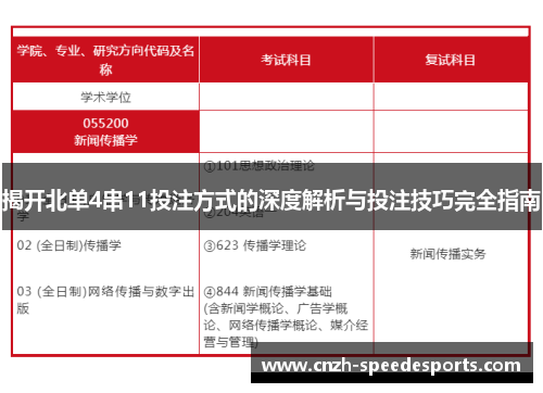 揭开北单4串11投注方式的深度解析与投注技巧完全指南