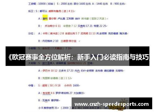 《欧冠赛事全方位解析:新手入门必读指南与技巧》 《欧冠赛事全方位解析:新手入门必读指南与技巧》
